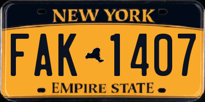 NY license plate FAK1407