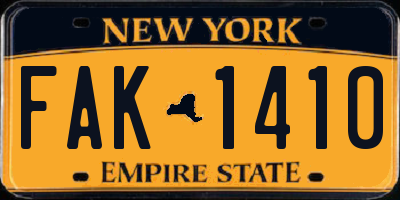 NY license plate FAK1410