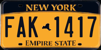 NY license plate FAK1417