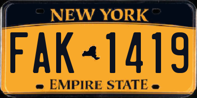 NY license plate FAK1419