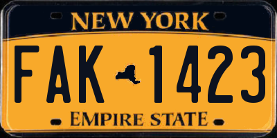 NY license plate FAK1423