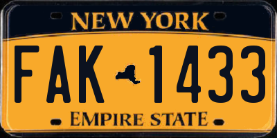 NY license plate FAK1433