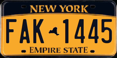 NY license plate FAK1445