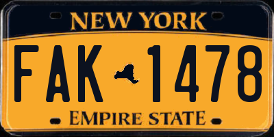 NY license plate FAK1478