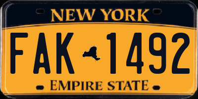 NY license plate FAK1492