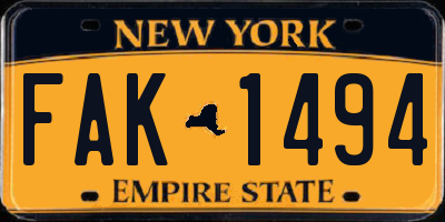 NY license plate FAK1494