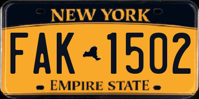 NY license plate FAK1502