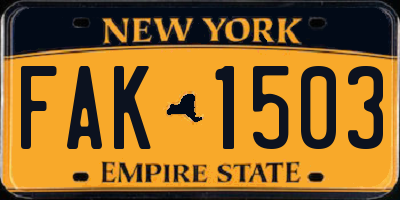 NY license plate FAK1503