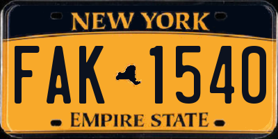 NY license plate FAK1540