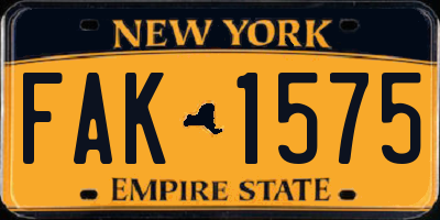 NY license plate FAK1575