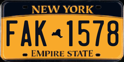 NY license plate FAK1578