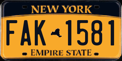 NY license plate FAK1581