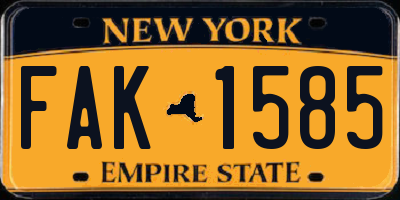 NY license plate FAK1585