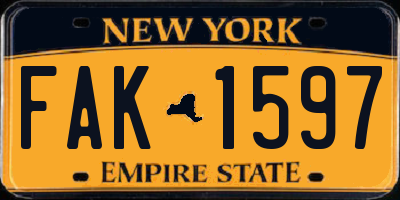 NY license plate FAK1597