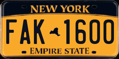 NY license plate FAK1600