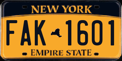 NY license plate FAK1601