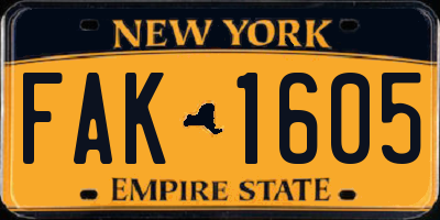 NY license plate FAK1605