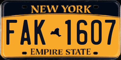 NY license plate FAK1607