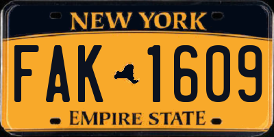 NY license plate FAK1609