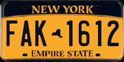 NY license plate FAK1612