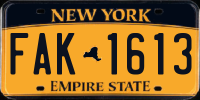 NY license plate FAK1613