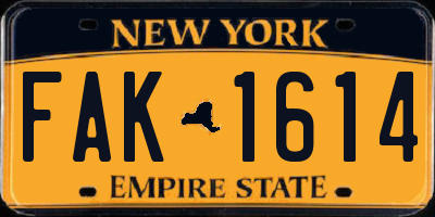 NY license plate FAK1614