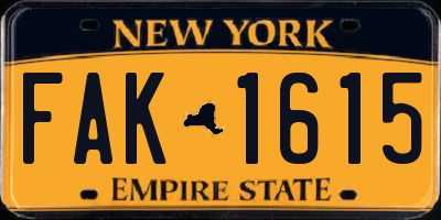 NY license plate FAK1615