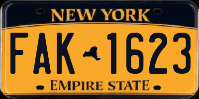 NY license plate FAK1623