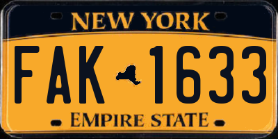 NY license plate FAK1633