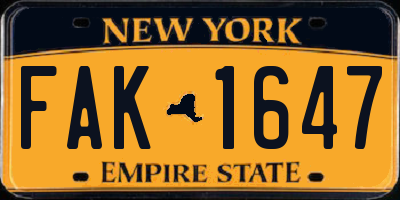 NY license plate FAK1647