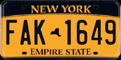 NY license plate FAK1649