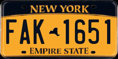 NY license plate FAK1651