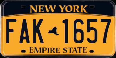 NY license plate FAK1657