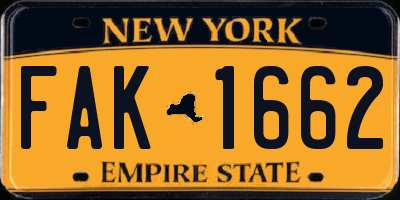 NY license plate FAK1662