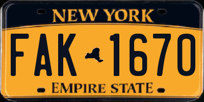 NY license plate FAK1670