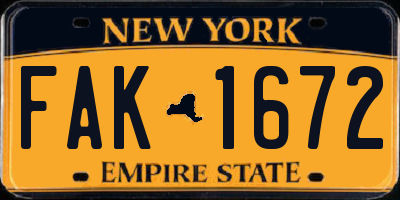 NY license plate FAK1672