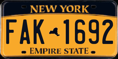 NY license plate FAK1692