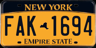 NY license plate FAK1694