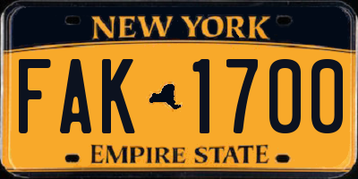 NY license plate FAK1700