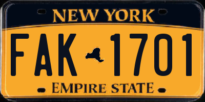 NY license plate FAK1701