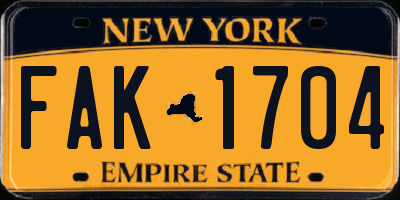 NY license plate FAK1704