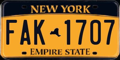 NY license plate FAK1707