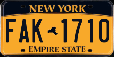 NY license plate FAK1710