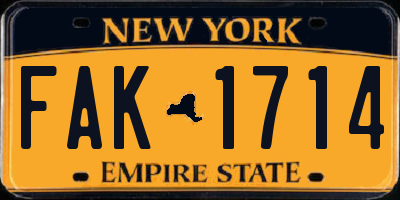 NY license plate FAK1714