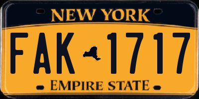 NY license plate FAK1717