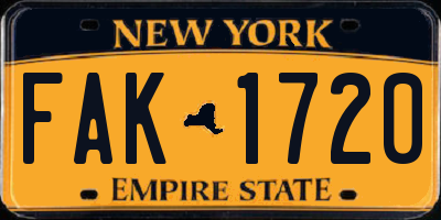 NY license plate FAK1720