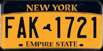 NY license plate FAK1721