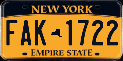 NY license plate FAK1722