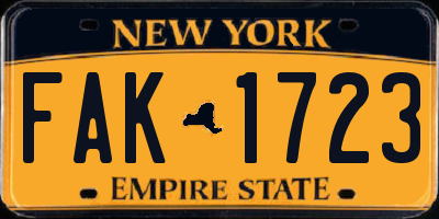 NY license plate FAK1723