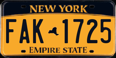 NY license plate FAK1725